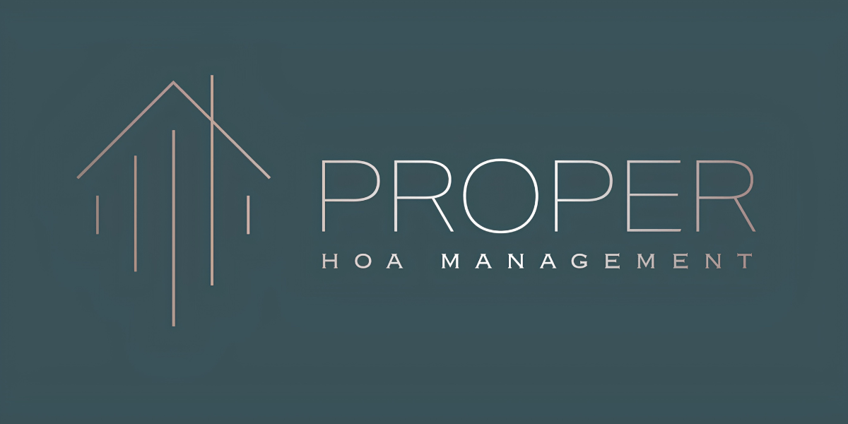 Logo for Proper HOA Management featuring a minimalist house icon and elegant typography
