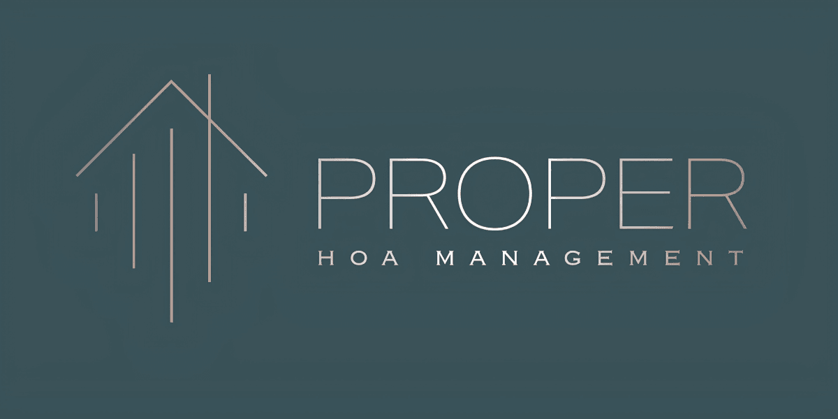 Logo for Proper HOA Management featuring a minimalist house icon and elegant typography