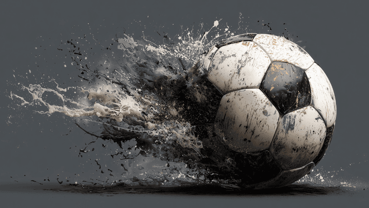 Stylized soccer ball with black and white paint splashes symbolizing creativity and the spirit of the game.