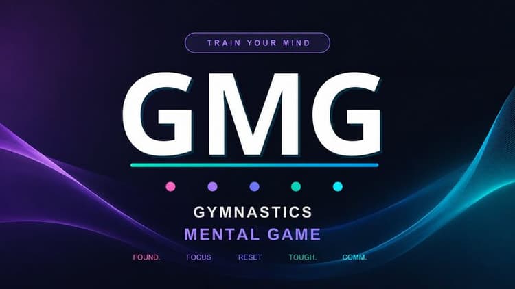 Gymnastics Mental Game logo promoting mental training, confidence, focus, resilience, and performance mindset for athletes.