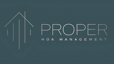 Logo for Proper HOA Management featuring a minimalist house icon and elegant typography