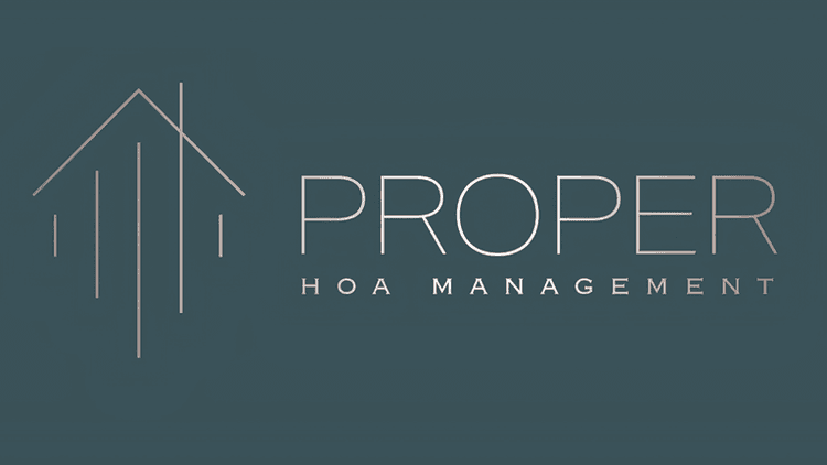 Logo for Proper HOA Management featuring a minimalist house icon and elegant typography
