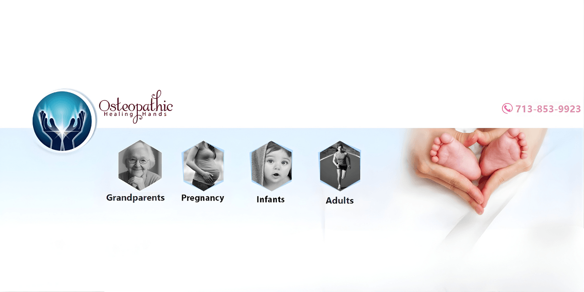 Osteopathic Healing Hands logo, offering holistic osteopathic care for all ages, including infants, pregnant women, adults, and seniors.