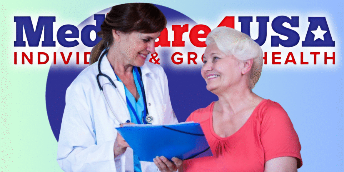 A doctor and senior woman smiling, representing Medicare4USA.com, offering personalized Medicare guidance for seniors in Texas and Florida.
