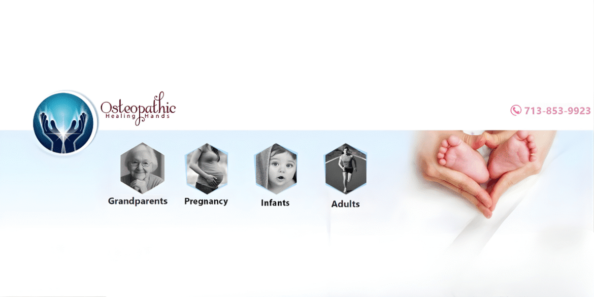 Osteopathic Healing Hands logo, offering holistic osteopathic care for all ages, including infants, pregnant women, adults, and seniors.