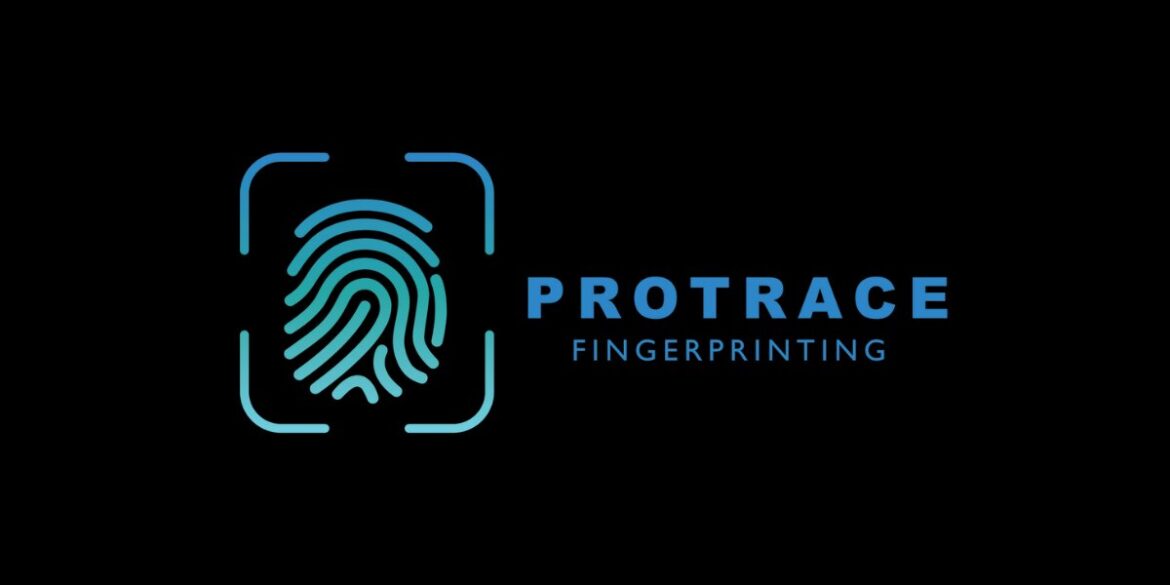 Logo of Protrace Fingerprinting, a Dallas-based service focused on personalized fingerprinting and exceptional customer care.